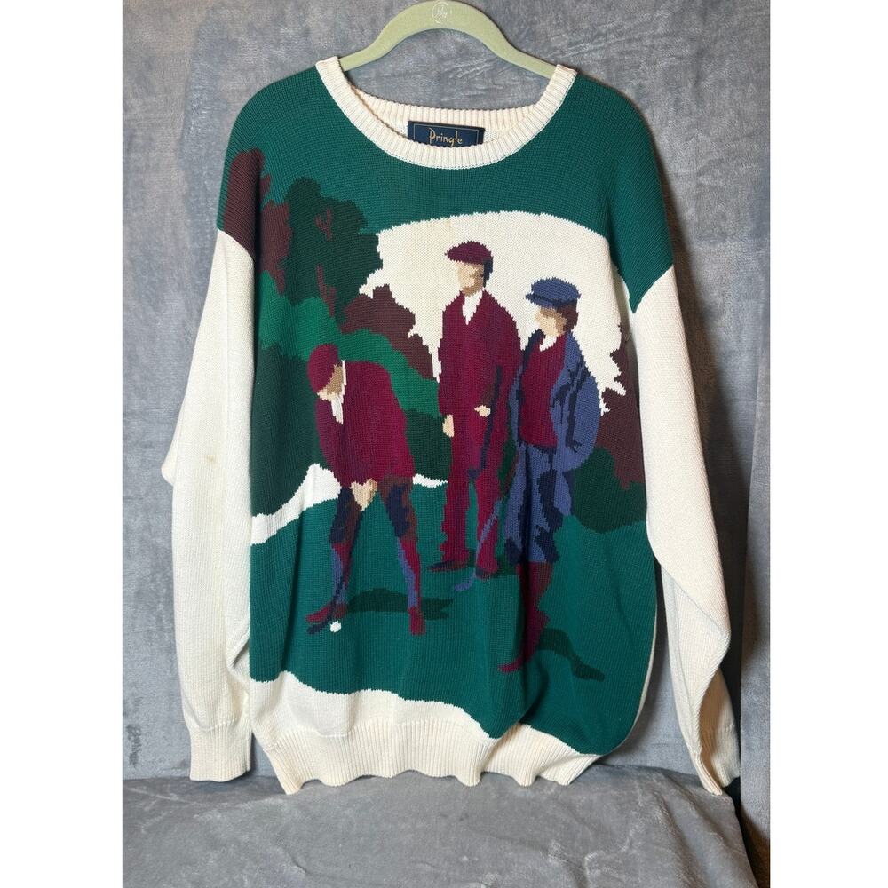 Vintage Pringle Golf Sweater Mens XL Cotton Intarsia Golfer Grandpa 80s 90s